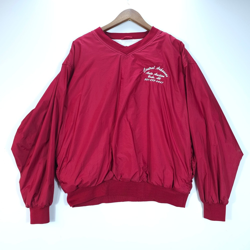 Vtg Sport-Tek Pullover Mens Large Red Windbreaker Central Arkansas Auto Auction